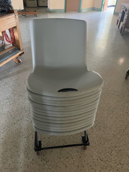 Loc: 12.8.  Lot of (14) Stackable Chairs w/Cart