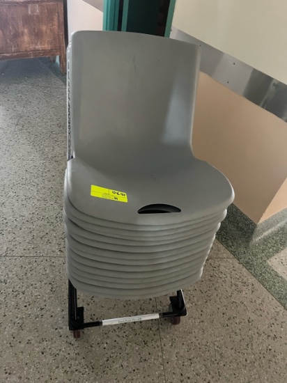 Loc: 12.8.  Lot of (14) Stackable Chairs w/Cart
