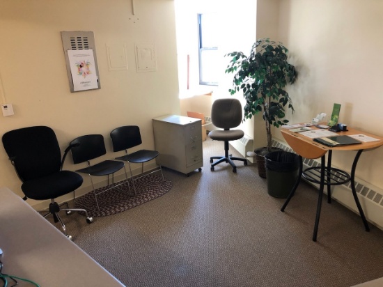 Loc: 12.7.  Lot of Asst'd Furniture; 2 Rolling Office Chairs, 2 Plastic/Metal Chairs, 4-Drawer Filin