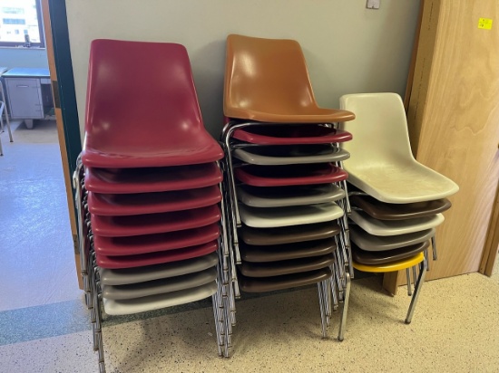 Loc: 12.5. Lot of (25) Birco Plastic Stackable Chairs