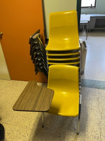 Loc: 12.5. Lot of (9) Fiberglass Chairs w/Fold Down Side Table