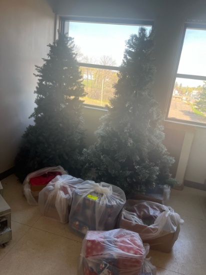 Loc: 12.5. Lot of (2) Christmas Trees with DŽcor