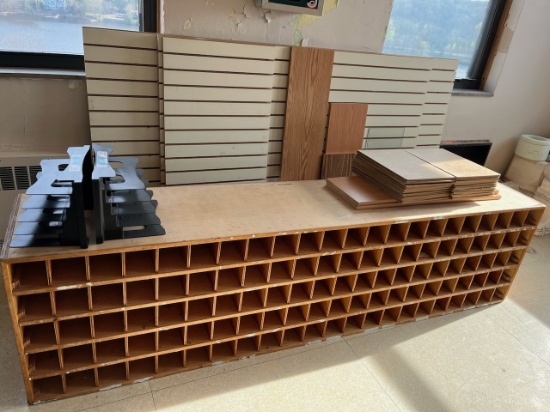 Loc: 12.5. Lot of Slat Wall w/Accessories and Wood Cubbies