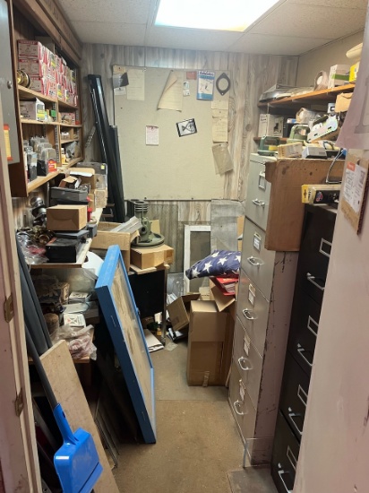 Loc: 3 Maint.  Contents of closet to include assorted hardware, parts, doorknobs, drill bits, file c