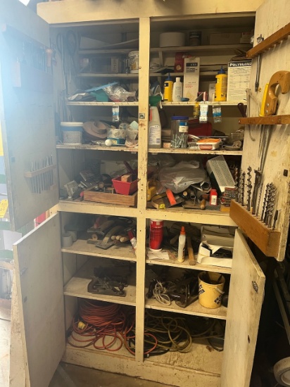 Loc: 3 Maint.  Cabinet and contents; drill bits, cleaning supplies, woodworking hand tools, assorted