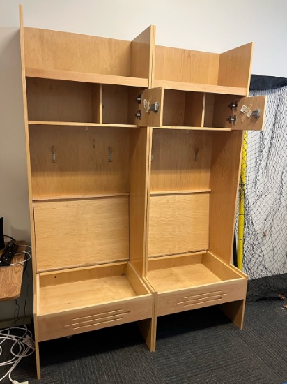 Loc: FH. Lot of (2) Wood Athletic Team Lockers 30"x24"x84" w/ bottom & top storage