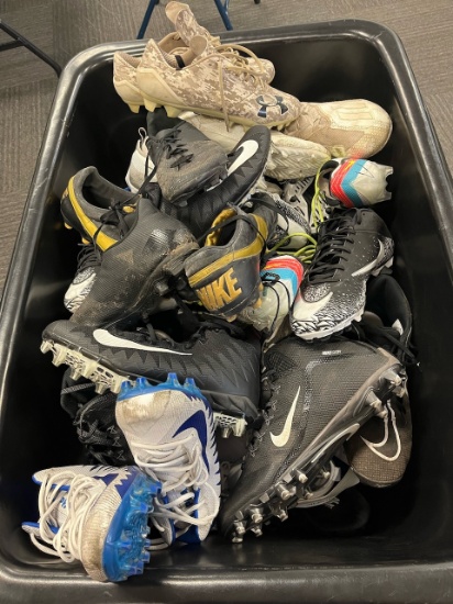 Loc: FH. Lot of Assorted used Men's Cleats (cube truck/cart not included)