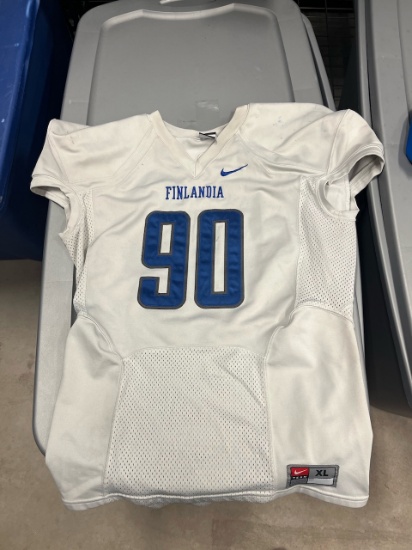 Loc: FH. Lot of 30+ Gray & White Finlandia Practice Football Jerseys by Nike (Assorted Sizes & Numbe