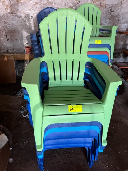 Loc: Bus.  Lot of 8 Adirondack chairs