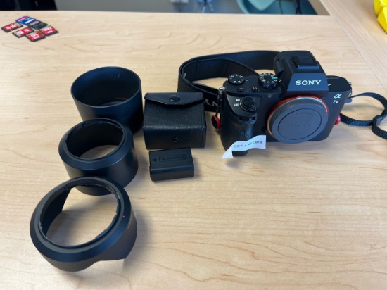 Sony CX7 Camera w/(3) Shade Attachments, (2) Batteries, Lens Shades;