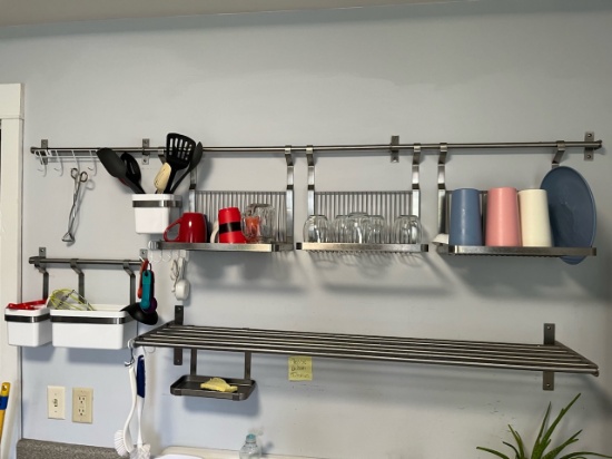 Loc: SH. Kitchen Stainless Steel Shelf System to Include Contents.  This lot is located at: 609 Quin