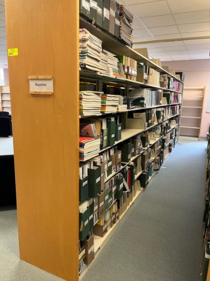 Loc: 5. Lot of (7) Double sided bookshelves 36"x24"x90" (to include magazines and books). This lot i