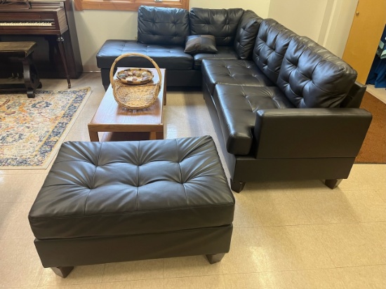 Loc: 6. Brown Sectional with Coffee table and Ottoman. This lot is located at: 532 Franklin St, Hanc