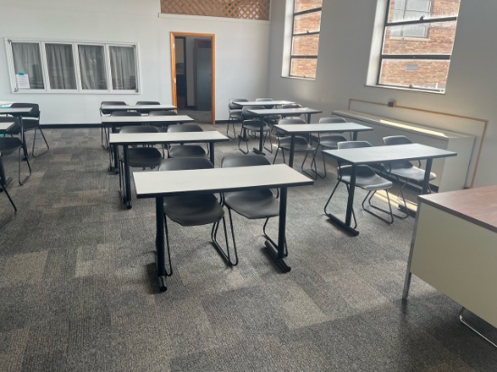 Loc: 4, N20. Lot of (12) Tables 48"x20"x29", (24) Chairs, Desk & Podium. This lot is located at: 601