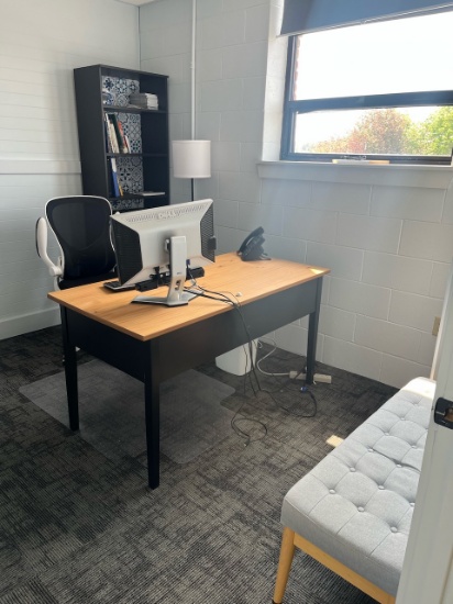Loc: 4, Seaton. Lot of Office Furniture to include: Desk w/ chair, Book Shelf & Ottoman ( Cumputer &