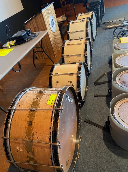 Loc: 11, Stage. Set Of Bass Marching Drums (1 X Ludwig 30" Marching Bass Drum, 1 X Pearl 21" Drum, 1