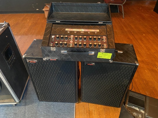 Loc: 11, Stage. Set OF Vintage Poly - Soundboard plus 2 Speakers - Model PA-60. This lot is located
