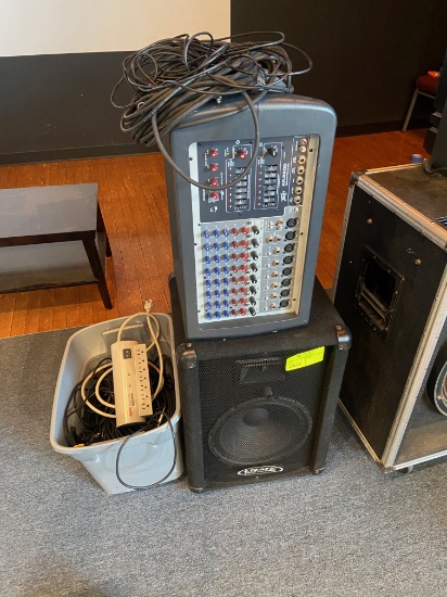 Loc: 11, Stage. Crate Pro Audio Speaker, plus Peaby  XR8600 Sound Board, plus misc. cables.. This lo