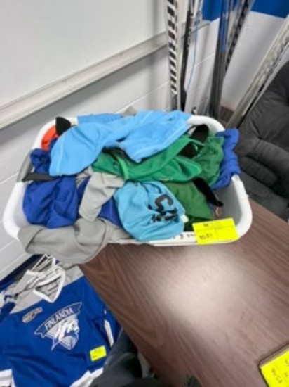 Loc: 2, Seminar A. Lot of 23 Assorted Practice jerseys and 2 Pairs Hockey Socks/Leggings. This lot i