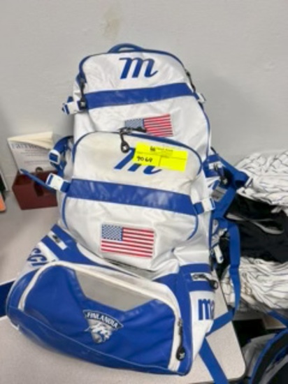 Loc: 2. Marucci Dynamo Batpack - White/Royal Blue 19" x 12.5" x 7". This lot is located at: 535 Summ