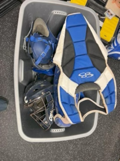 Loc: 2. Catchers Kit Lot - 6 Catchers Helmets,  2 X Knee Pads and 1 X Chest Protector. This lot is l
