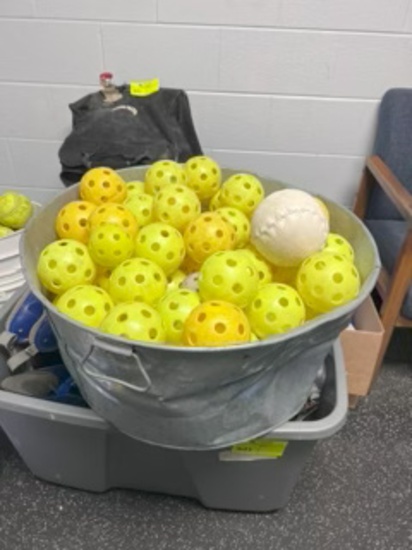 Loc: 2. Lot Of Practice Balls in Metal Bucket. This lot is located at: 535 Summit St Hancock, MI 499