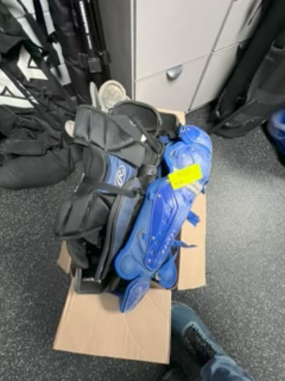 Loc: 2. Lot of 3 Vests, 3 Chest Protectors, and 4 Pairs Knee Pads - Various Sizes. This lot is locat