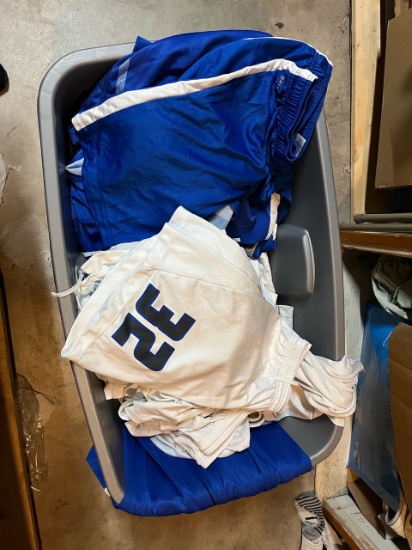 Loc: 2, 105. White & Blue soccer athletic shorts, Nike brand, some with sport numbers. This lot is l
