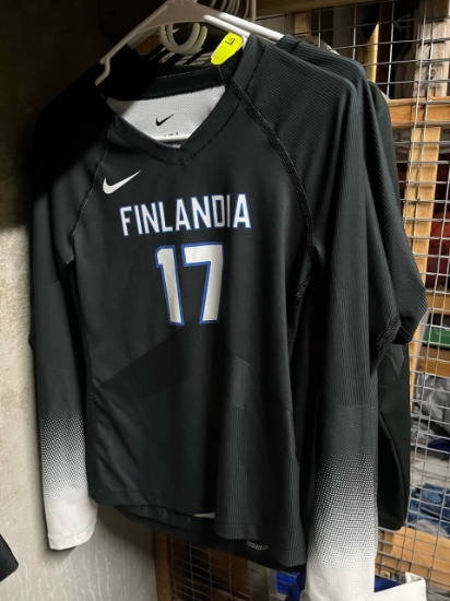 Loc: 2, 105. 8 Black and white long sleeve Finlandia University Volleyball jerseys. This lot is loca