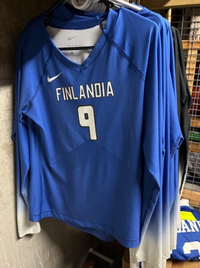 Loc: 2, 105. 11 Blue and White long sleeve Finlandia University Volleyball jerseys. This lot is loca