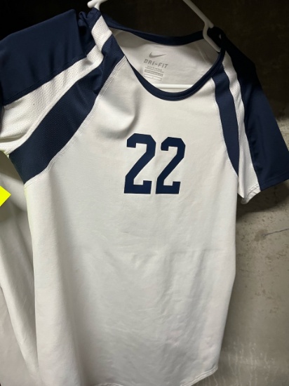 Loc: 2, 105. 9 White and Blue short sleeve Finlandia University Volleyball jerseys. This lot is loca