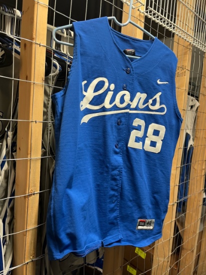 Loc: 2, 105. 13 Blue Nike Button up sleeveless Finlandia University Softball jersey numbers 28, 24,