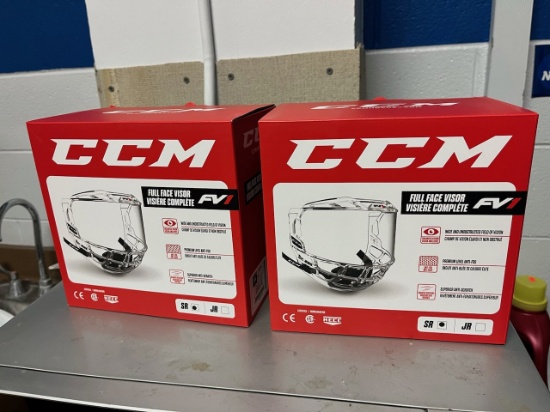 Loc: 2, Court. 2 New CCM FVI Full Face Visors, SR size. This lot is located at: 535 Summit St Hancoc