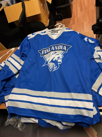 Loc: 2, Court. 18 JOG Athletics Blue Finlandia University Hockey jerseys numbers 6, 27, 22, 21, 36,