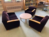 Loc: 5. Lot of Velvet Loveseat and (2) Chairs with Coffee table. This lot is located at: 598 Finn St