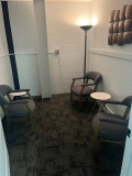 Loc: 4, Seaton. Lot of (3) Chairs w/ (2) side tables and lamp. This lot is located at: 601 Franklin