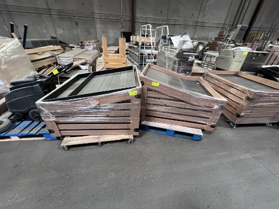 BW28 -  Lot of 2 Wooden Produce Display Cart with Wheels