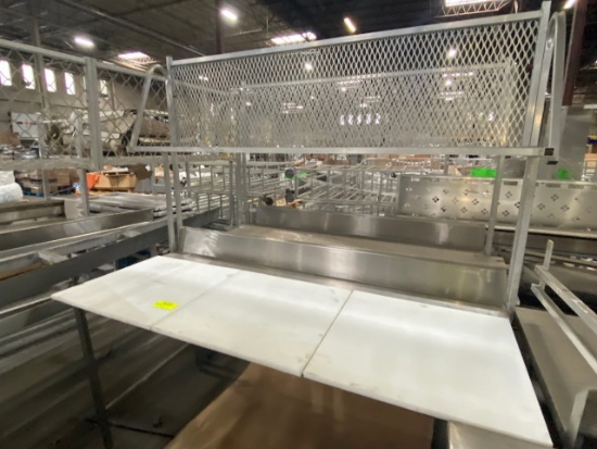Rec -  8ft Stainless Steel Preparation Table (with cutting boards, with top shelf)