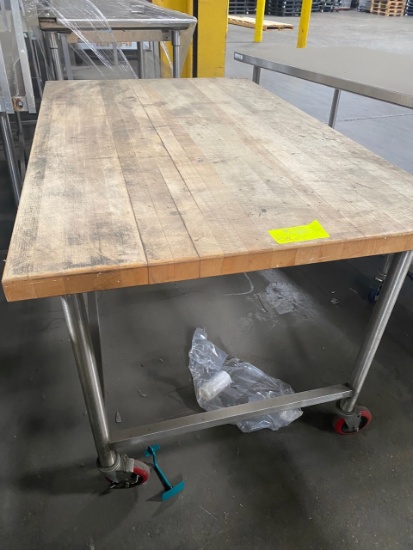 Rec -  Butcher Block wood table on casters (5ftx3ft)