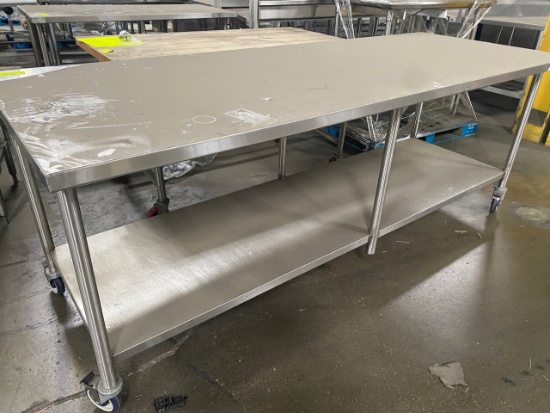 Rec -  8ft Stainless Steel Preparation Table on casters