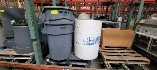 19-34-02 -  Lot of 4-Brute Trash Cans, 1-Service Trash Can, & 1- Plastic Barrell