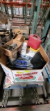 19-36-08 -  Pallet of Misc. Spring Loaded Poles apprpox. 30, gas can, 5gal buckets, and more