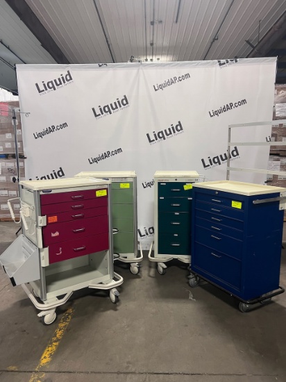 Armstrong Medical wheeled supply carts various sizes  QTY 1 blue medical supply cart with 6 drawers
