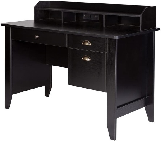 Eleanor Executive Desk w/ Hutch & USB Charger Hub (Black)-50-161705