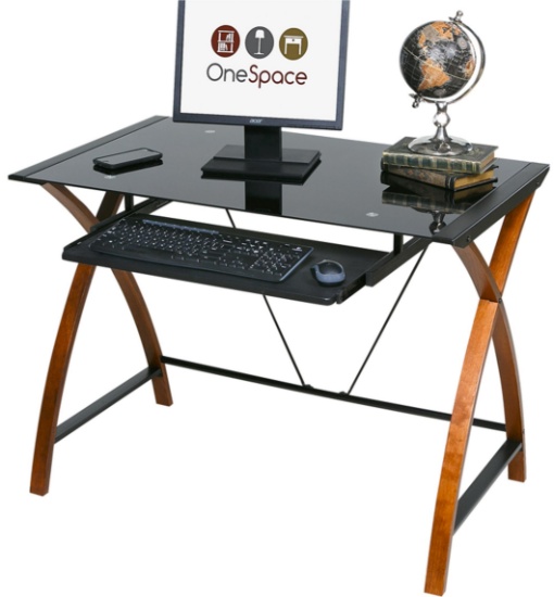 OneSpace Modern Managers Glass Desk w/ Keyboard Tray- 50-JN15K05