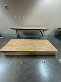 Lot of 5 Wood Top / Metal Legs Folding Tables