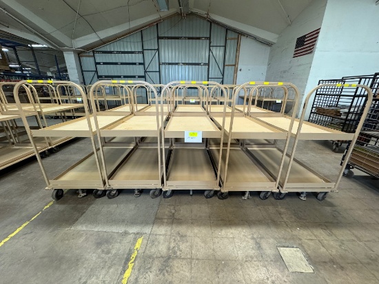 Lot of 10 Tan Rolling Metal Stock Carts w/ Brake
