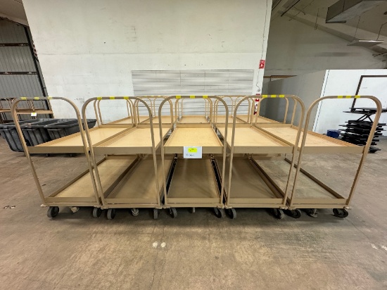 Lot of 10 Tan Rolling Metal Stock Carts w/ Brake