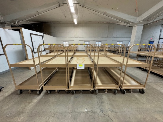 Lot of 10 Tan Rolling Metal Stock Carts w/ Brake