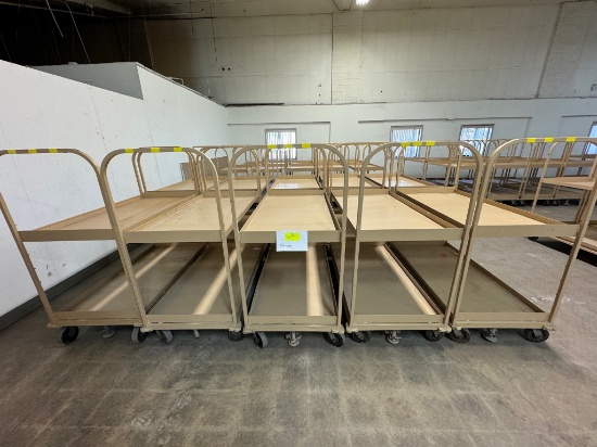 Lot of 10 Tan Rolling Metal Stock Carts w/ Brake